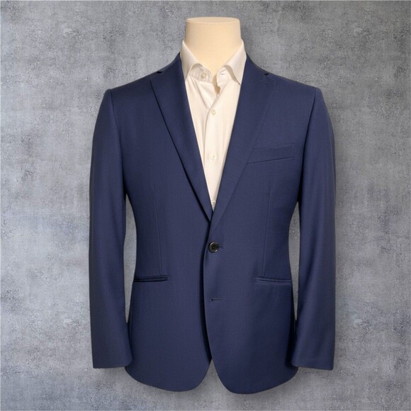 INDOCHINO Mens Navy Blazer 40S Sport Coat Two Button Jacket 100% Wool Blue Suits - Picture 2 of 14